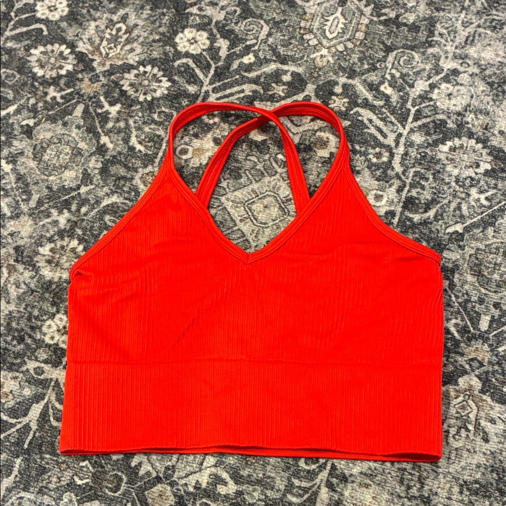 ZYIA Red Ribbed Cross-Back Sports Bra